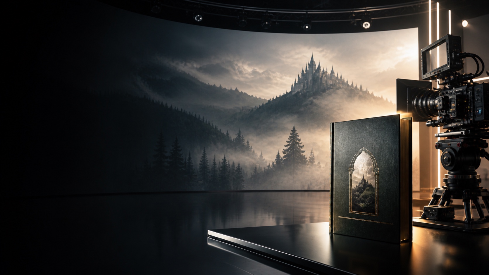 Un libro se convierte en una escena dentro de un plató de producción virtual